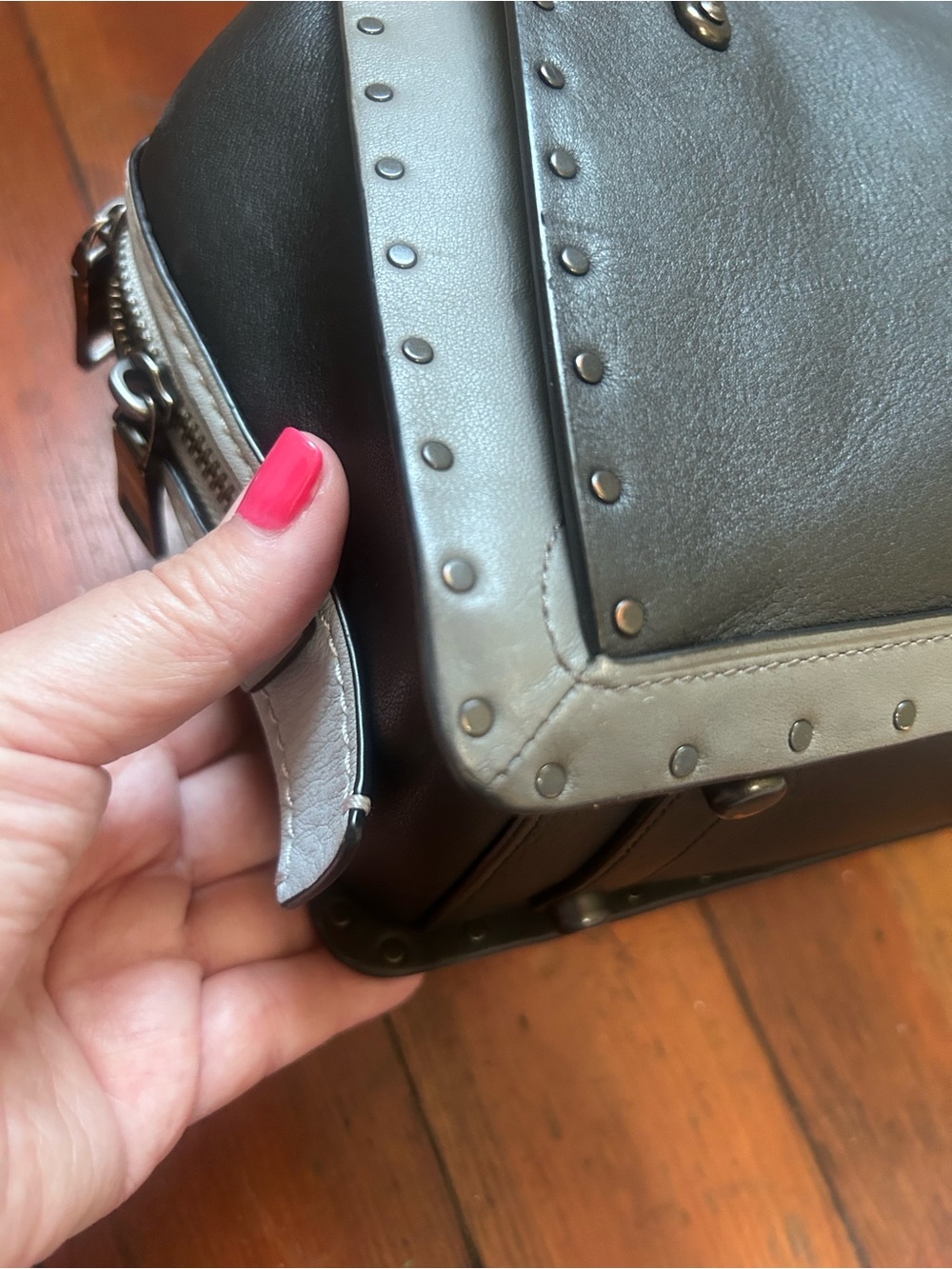 Coach Dreamer bag Black and Gray Studded Top-Handle Satchel with Removable Strap - Picture 15 of 16